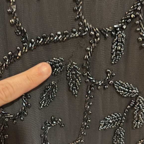 Pisarro Nights Beaded Column V Neck Gown in Slate SZ 14 VGUC - Picture 8 of 10